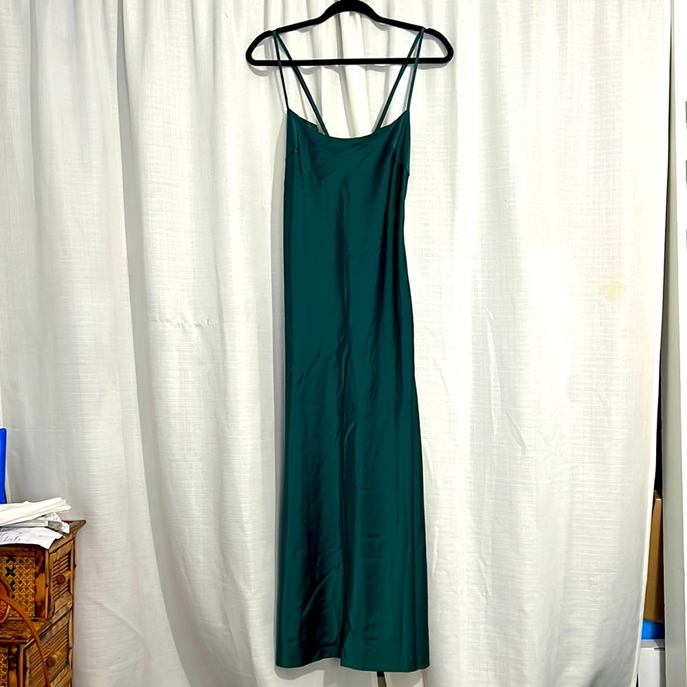 Satin square neck midi slip dress